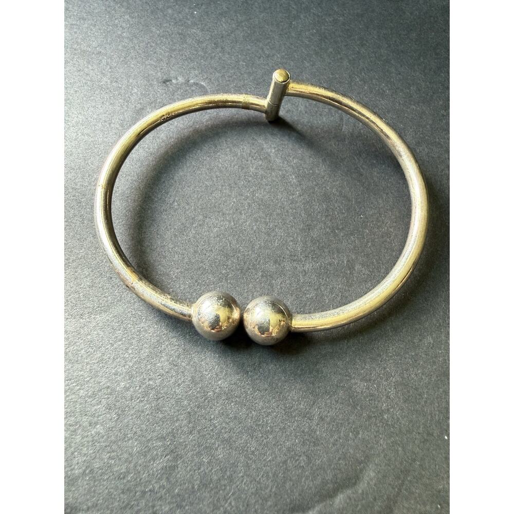 Vintage ATI Mexico Sterling Silver 925 Orb Ball Hinge Cuff Bangle Bracelet Artsy